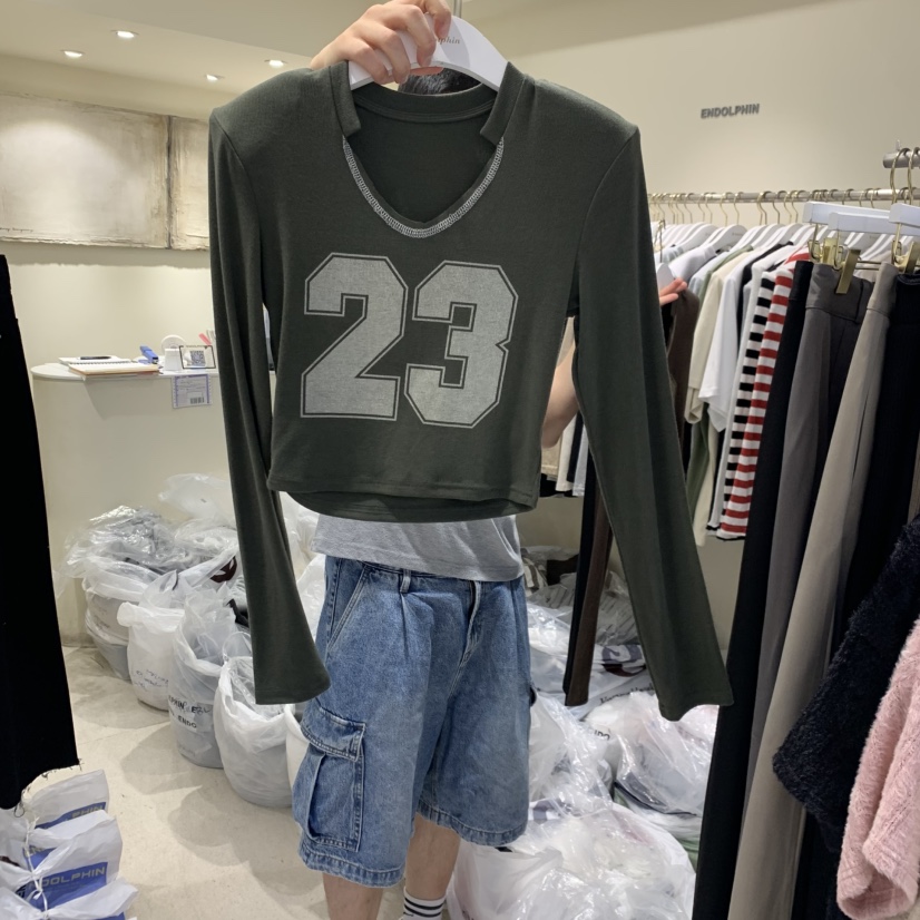 ENDOLPHIN東大門實拍女裝新款休閑人氣時尚真品熱賣長袖T恤ENDOLPHIN長袖T恤圖色2墨綠