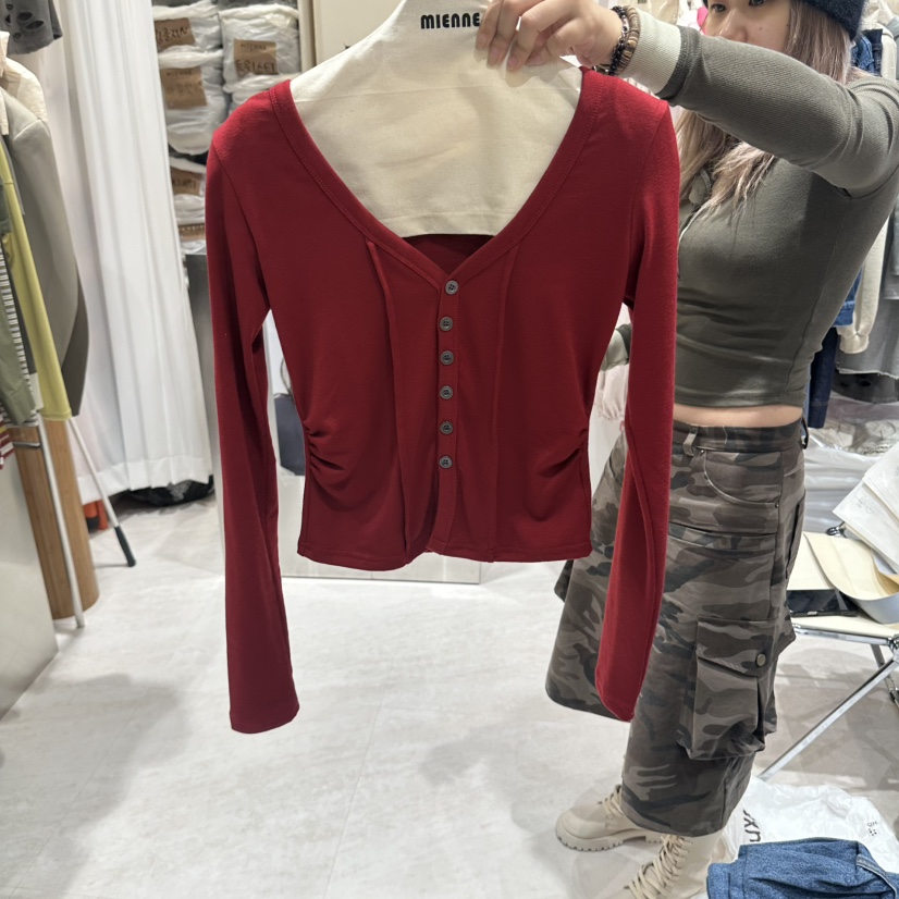 MIENNE韓國直郵女裝新款人氣熱賣真品推薦時尚長袖T恤紐扣MIENNE長袖T恤圖色3
