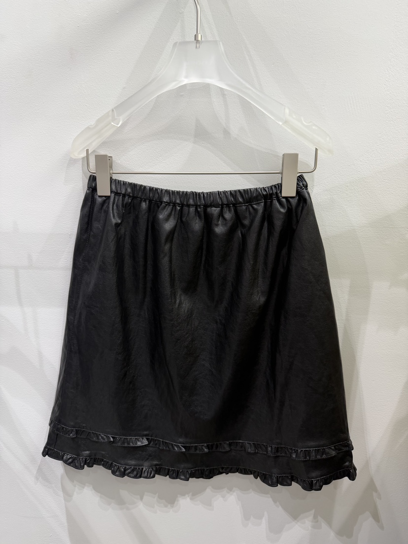 LOOKK/MIMME東大門代購女裝新品推薦半身裙中短裙皮革褶邊雙褶LOOKK/MIMME半身裙/中短裙