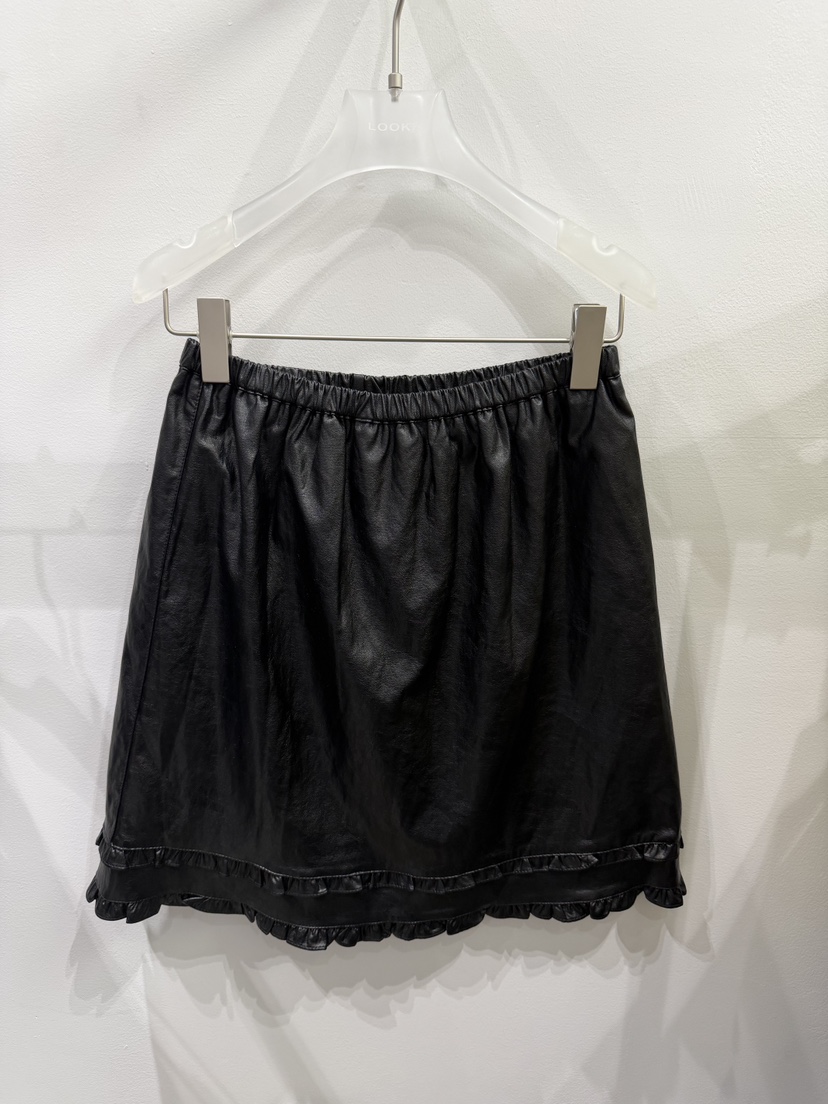 LOOKK/MIMME東大門代購女裝新品推薦半身裙中短裙皮革褶邊雙褶LOOKK/MIMME半身裙/中短裙圖色2黑色
