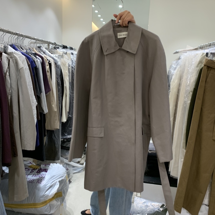 THE REST東大門實拍女士新品人氣真品熱賣推薦長款風衣含繩THE REST/UNNOEUD長款風衣圖色2灰