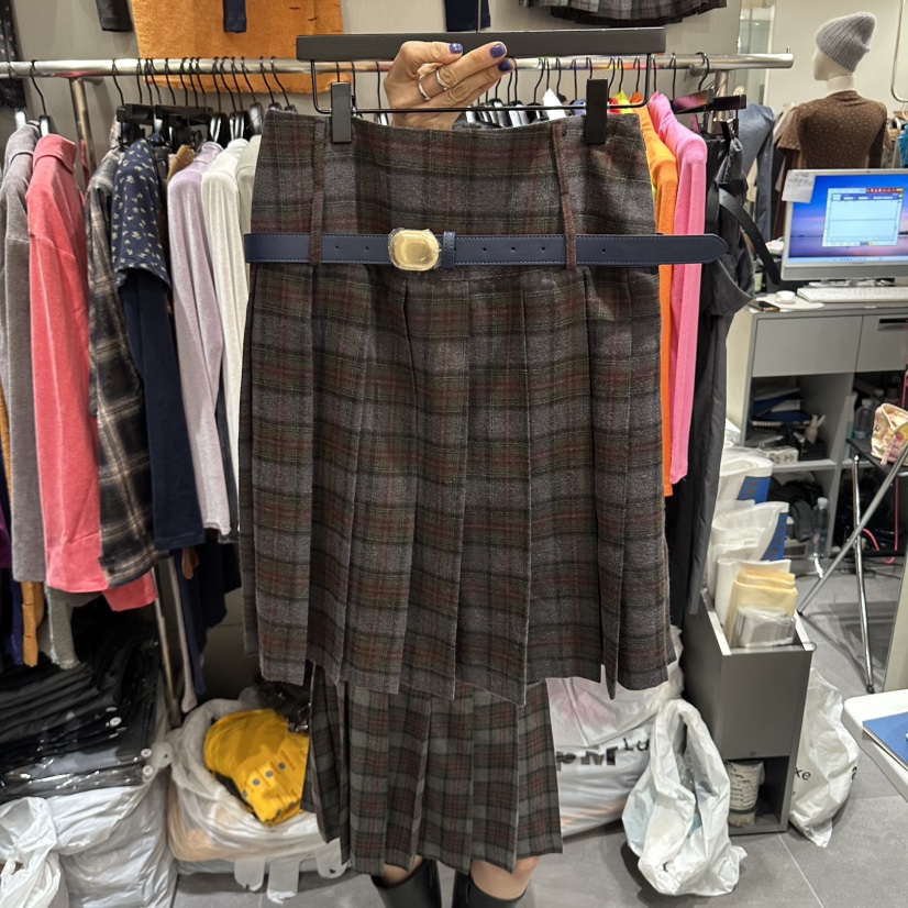 CHAVI東大門代購女士新款真品人氣休閑半身裙中短裙含腰帶CHAVI半身裙/中短裙圖色1淺紫色