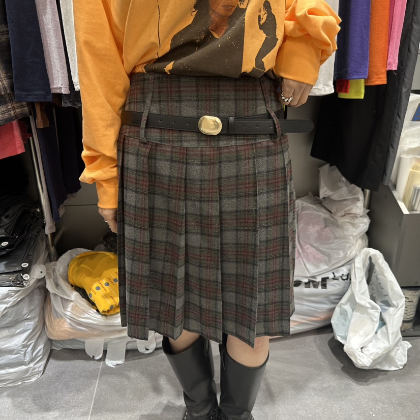 CHAVI東大門代購女士新款真品人氣休閑半身裙中短裙含腰帶CHAVI半身裙/中短裙圖色2灰色