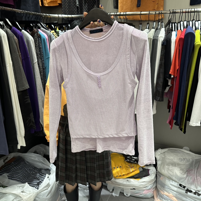 CHAVI東大門直郵女士新品真品推薦時尚長袖T恤天鵝絨層疊CHAVI長袖T恤圖色2