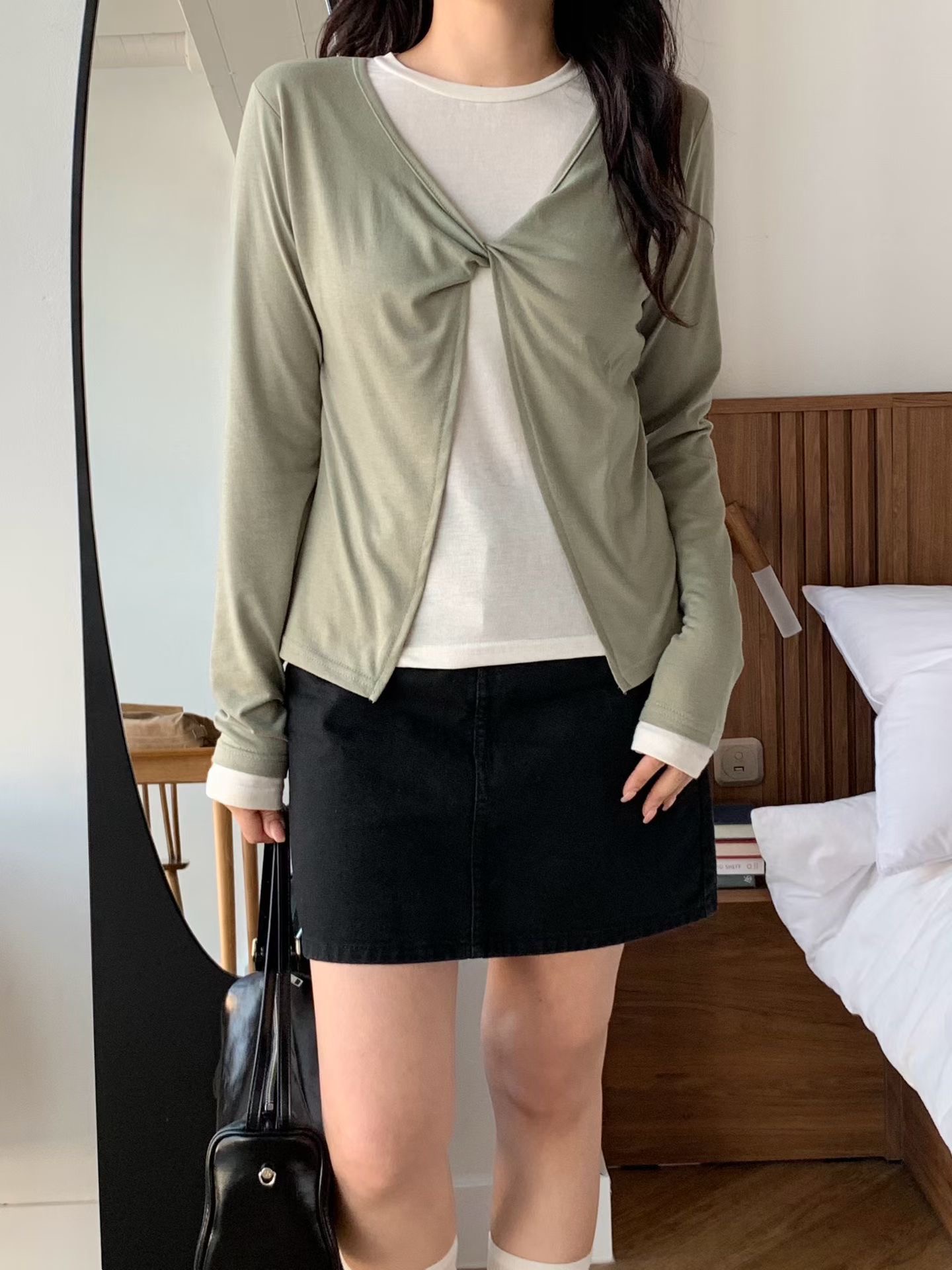 BRAND MARKET-브랜드마켓-T東大門實拍女裝新品職業長袖T恤撞色開衫BRAND MARKET-2件起長袖T恤圖色1
