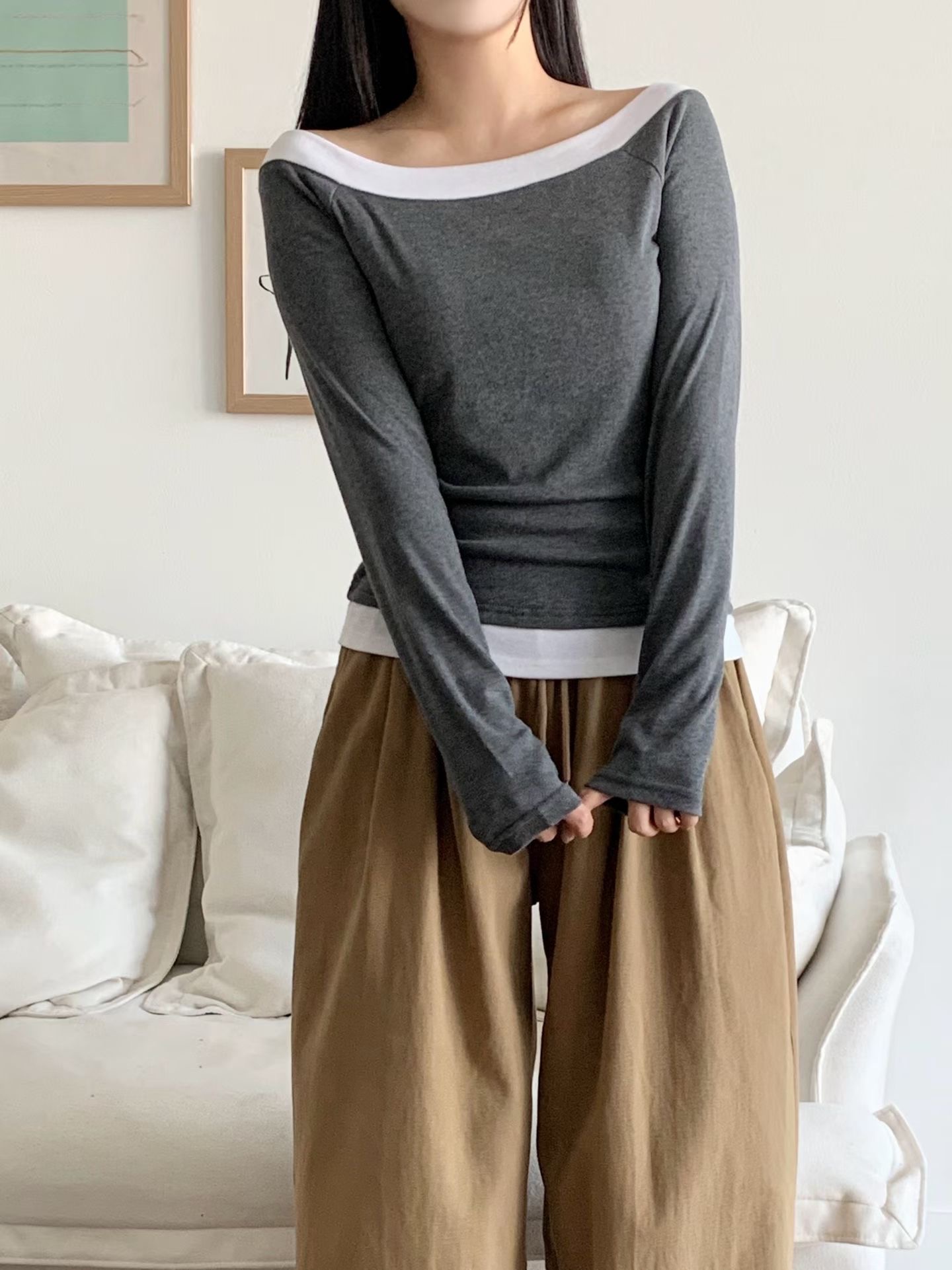BRAND MARKET-브랜드마켓-T東大門代購女士新品推薦長袖T恤撞色經典BRAND MARKET-2件起長袖T恤