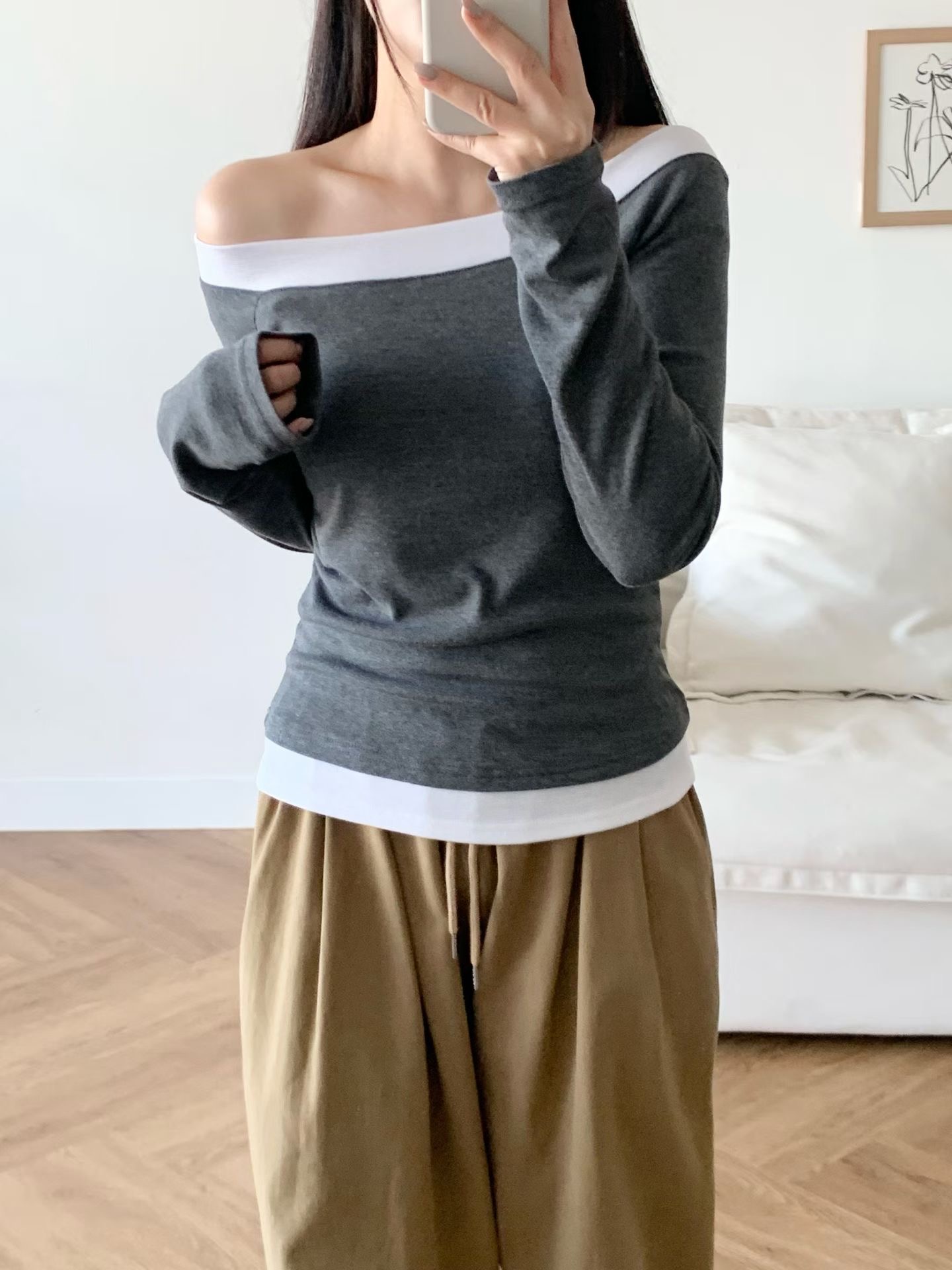 BRAND MARKET-브랜드마켓-T東大門代購女士新品推薦長袖T恤撞色經典BRAND MARKET-2件起長袖T恤圖色2