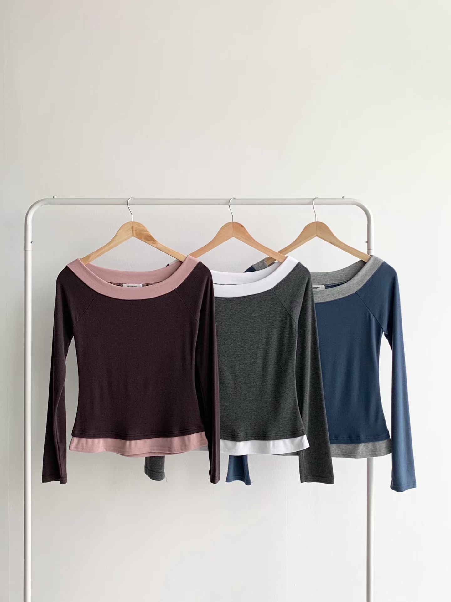 BRAND MARKET-브랜드마켓-T東大門代購女士新品推薦長袖T恤撞色經典BRAND MARKET-2件起長袖T恤圖色3左三色