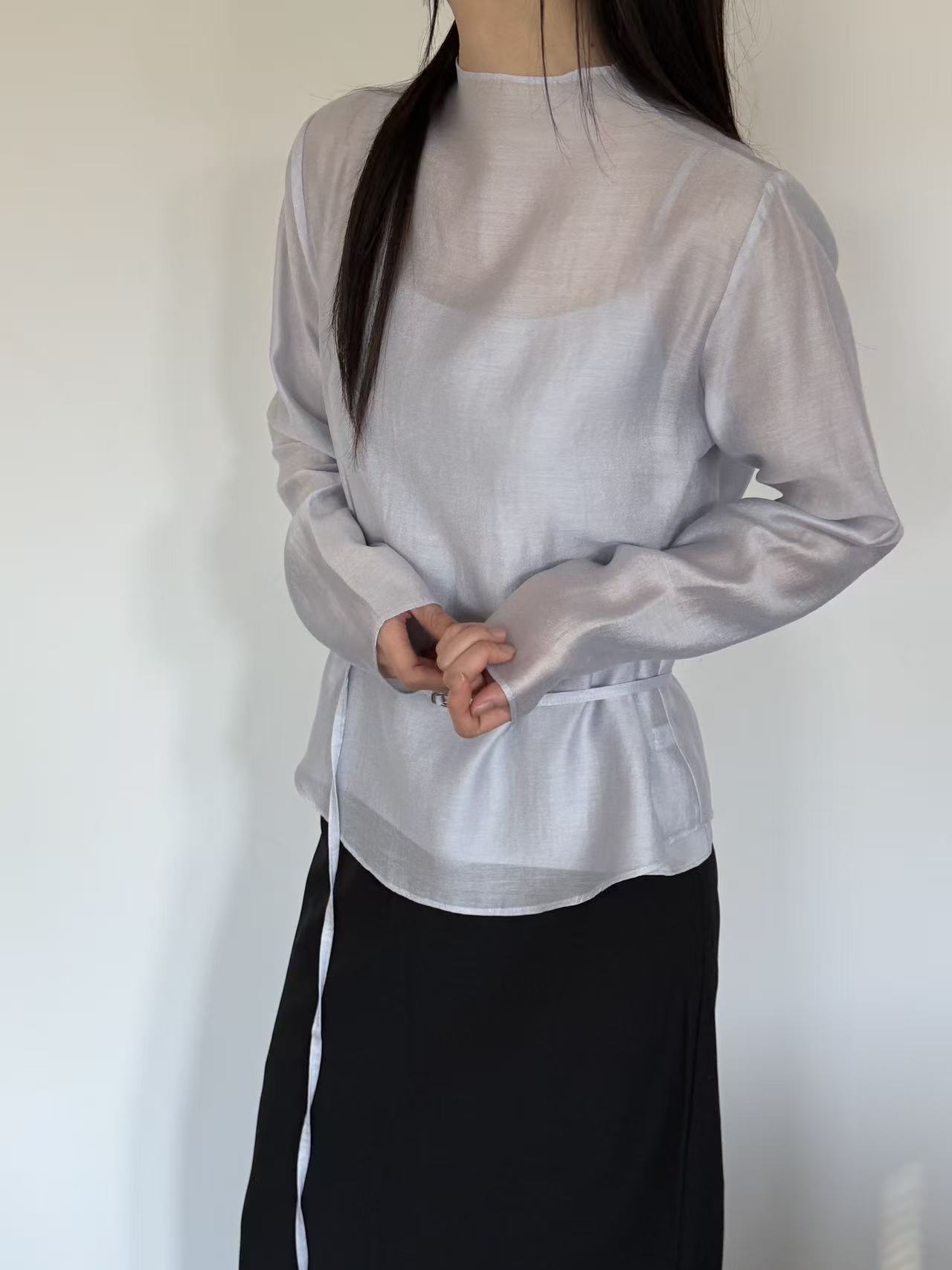 ZULU東大門直郵女裝新品熱賣人氣休閑襯衫蕾絲衫含腰繩高領ZULU襯衫/蕾絲衫