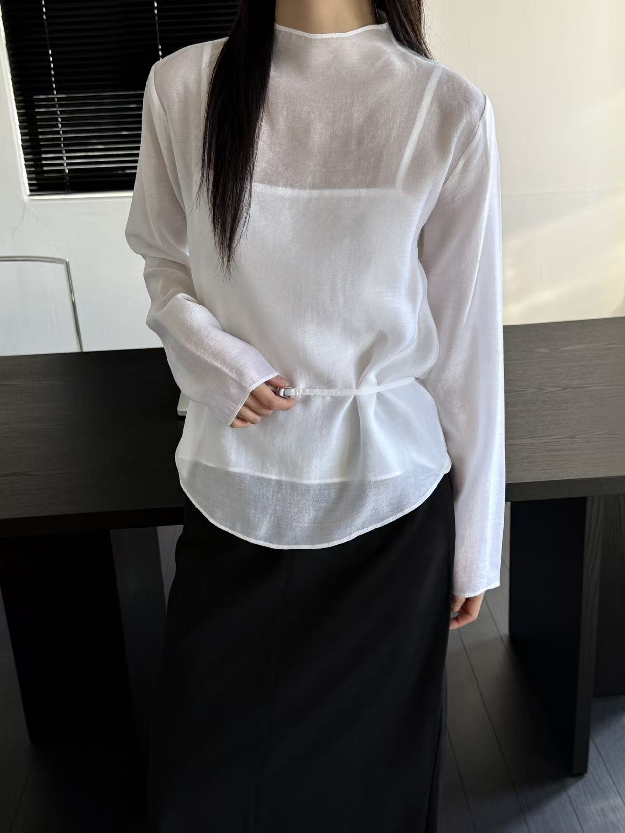 ZULU東大門直郵女裝新品熱賣人氣休閑襯衫蕾絲衫含腰繩高領ZULU襯衫/蕾絲衫圖色1