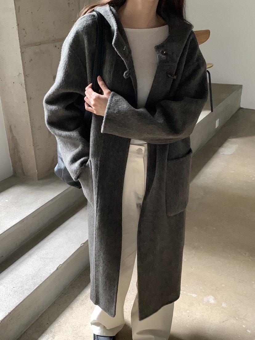 NOTICE韓國代購女士新款人氣熱賣時尚中長款大衣手工連帽NOTICE中長款大衣