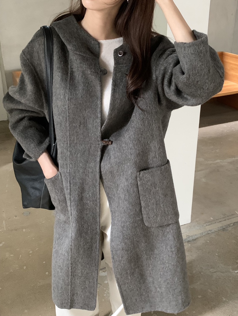 NOTICE韓國代購女士新款人氣熱賣時尚中長款大衣手工連帽NOTICE中長款大衣