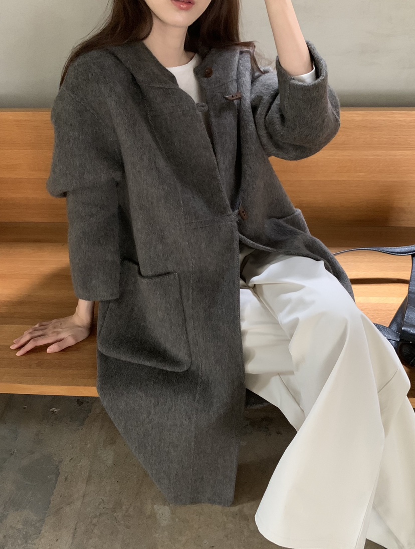 NOTICE韓國代購女士新款人氣熱賣時尚中長款大衣手工連帽NOTICE中長款大衣