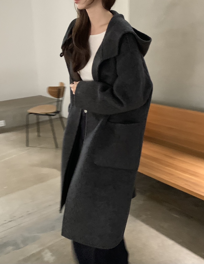 NOTICE韓國代購女士新款人氣熱賣時尚中長款大衣手工連帽NOTICE中長款大衣