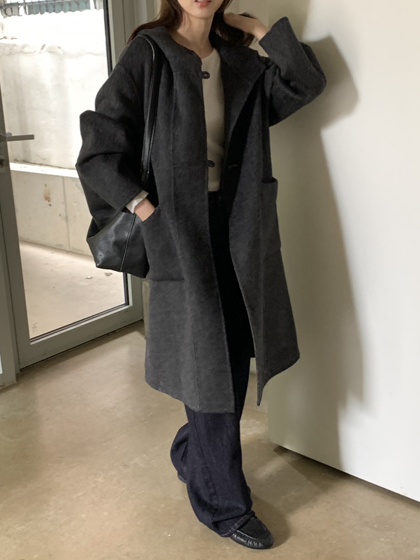 NOTICE韓國代購女士新款人氣熱賣時尚中長款大衣手工連帽NOTICE中長款大衣