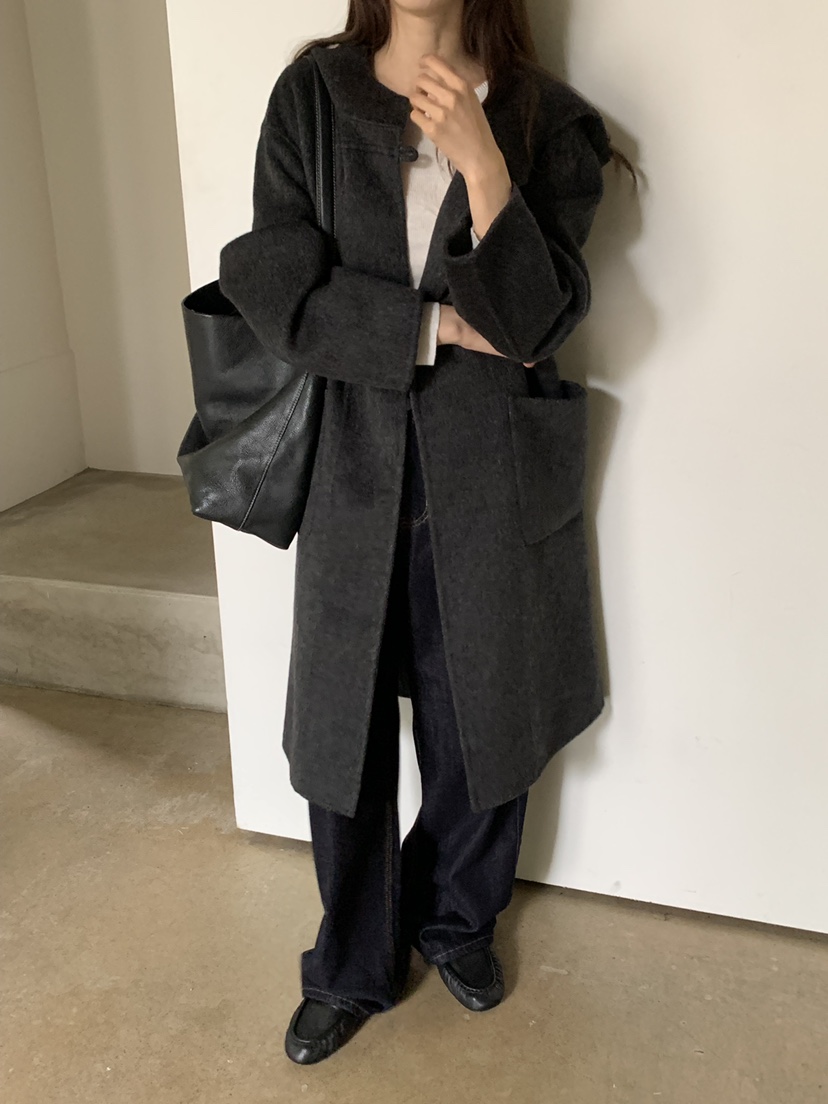 NOTICE韓國代購女士新款人氣熱賣時尚中長款大衣手工連帽NOTICE中長款大衣