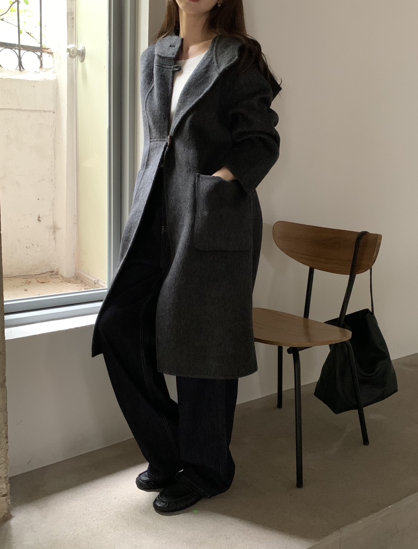 NOTICE韓國代購女士新款人氣熱賣時尚中長款大衣手工連帽NOTICE中長款大衣