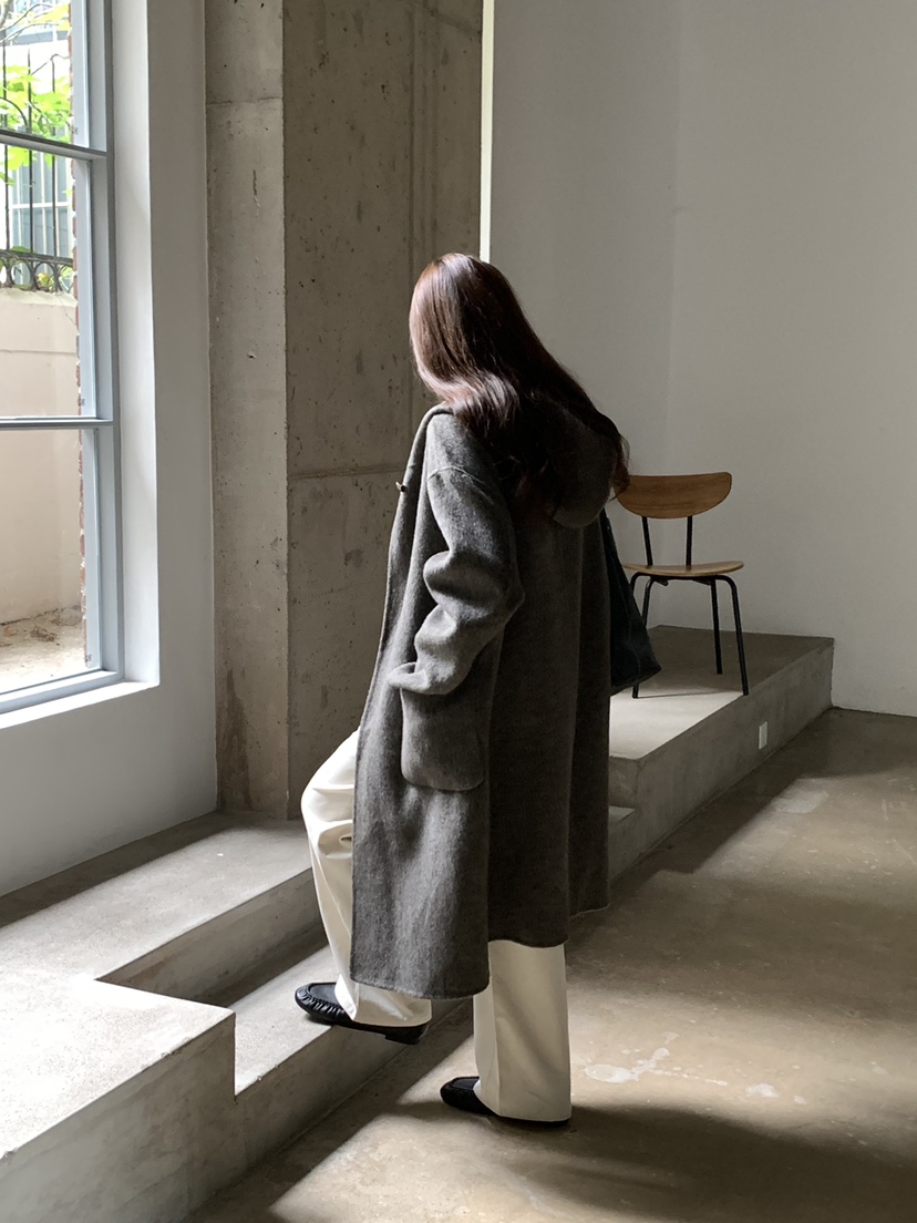 NOTICE韓國代購女士新款人氣熱賣時尚中長款大衣手工連帽NOTICE中長款大衣