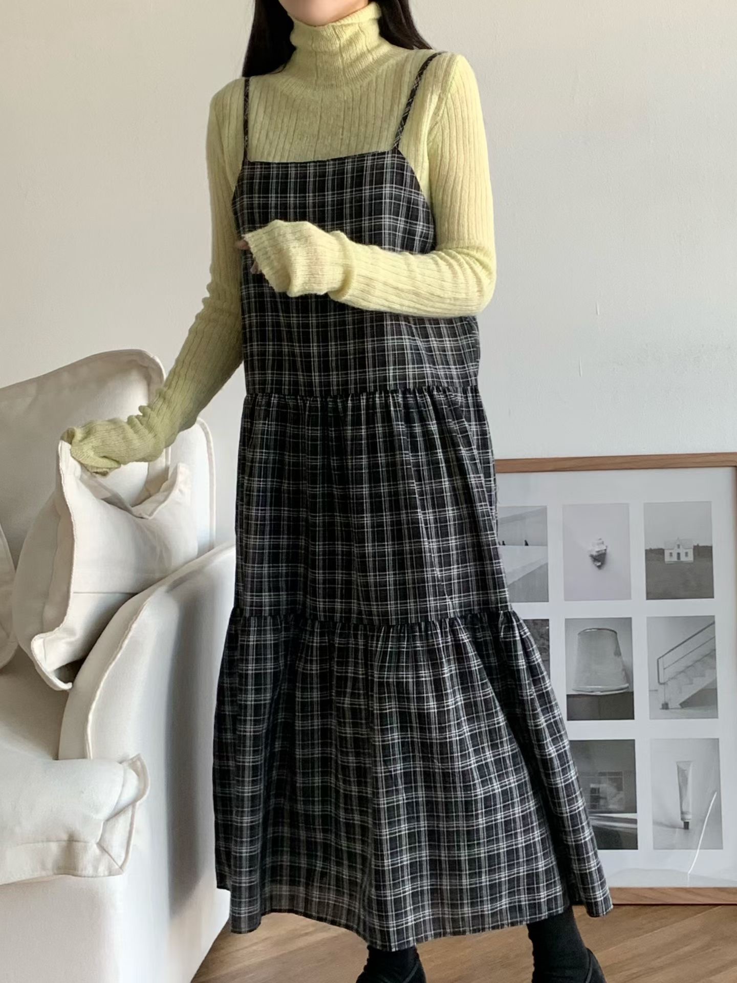 BRAND MARKET-브랜드마켓-T韓國直郵女裝新款真品連衣裙不含內搭格紋BRAND MARKET-2件起連衣裙