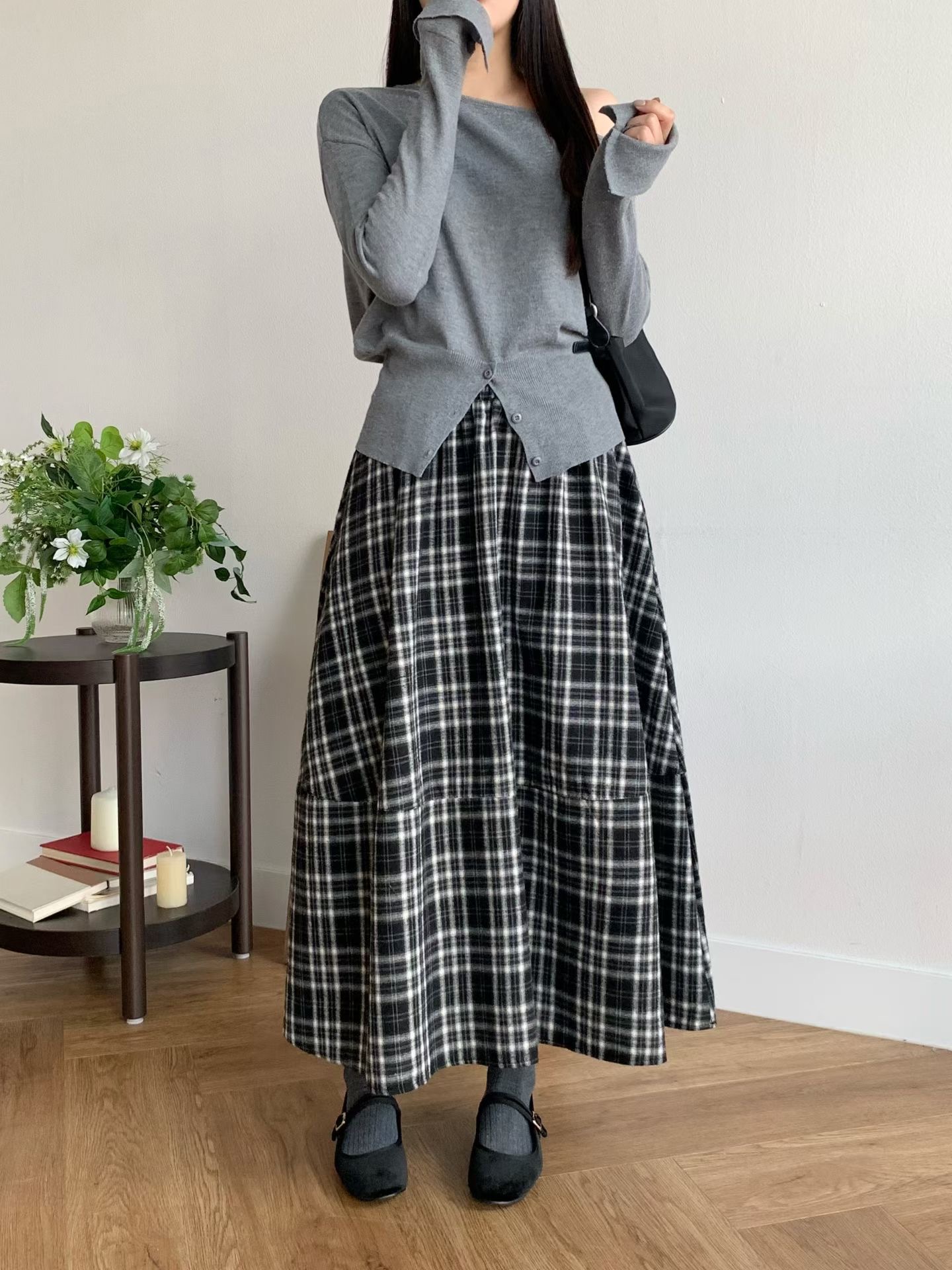 BRAND MARKET-브랜드마켓-T韓國代購女士新品休閑長裙格子燈籠BRAND MARKET-2件起長裙