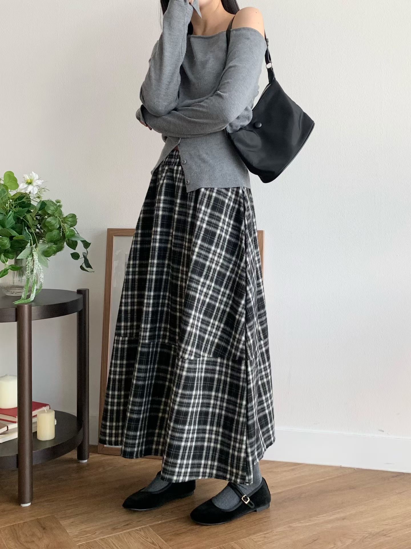 BRAND MARKET-브랜드마켓-T韓國代購女士新品休閑長裙格子燈籠BRAND MARKET-2件起長裙