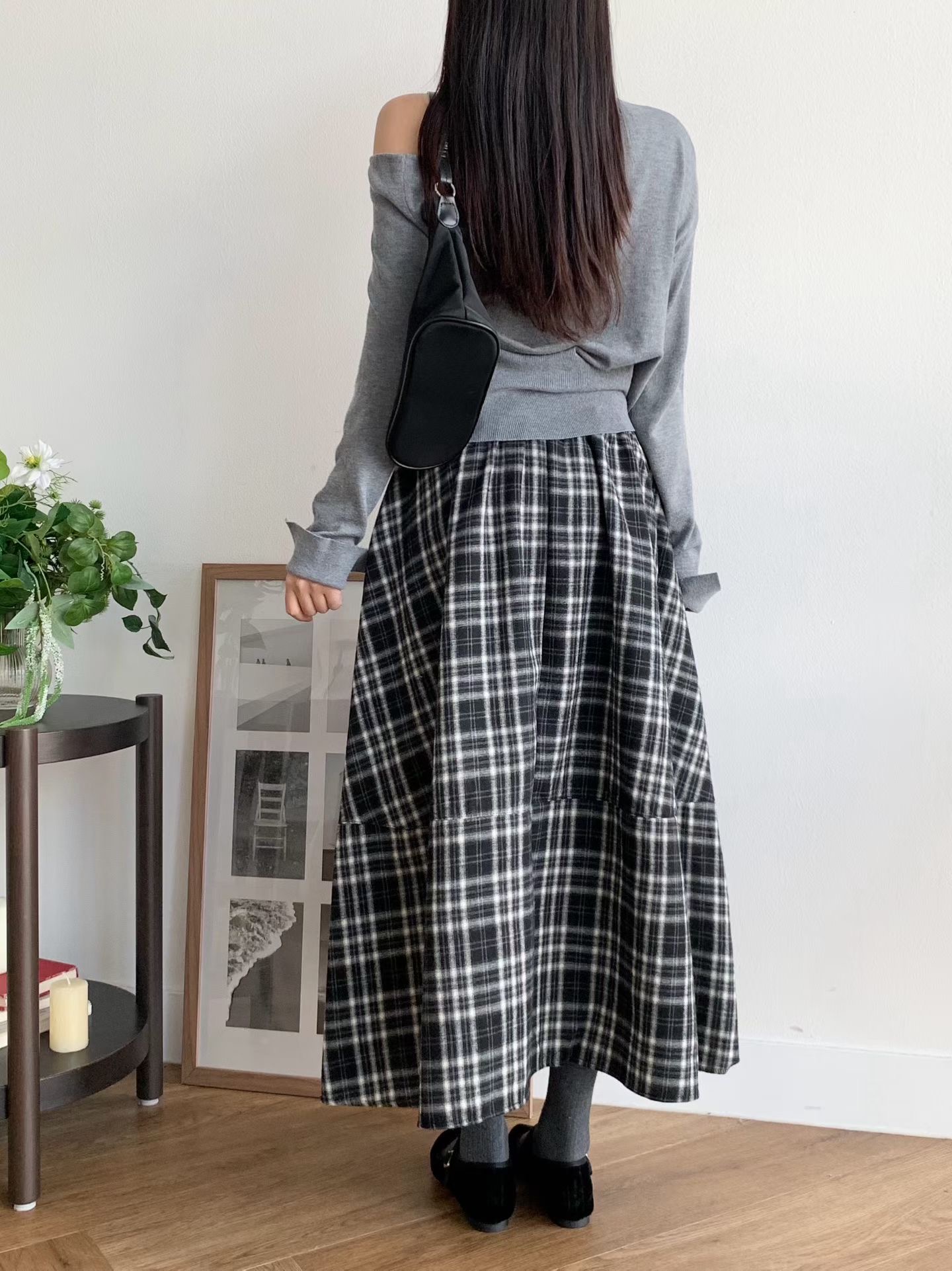 BRAND MARKET-브랜드마켓-T韓國代購女士新品休閑長裙格子燈籠BRAND MARKET-2件起長裙