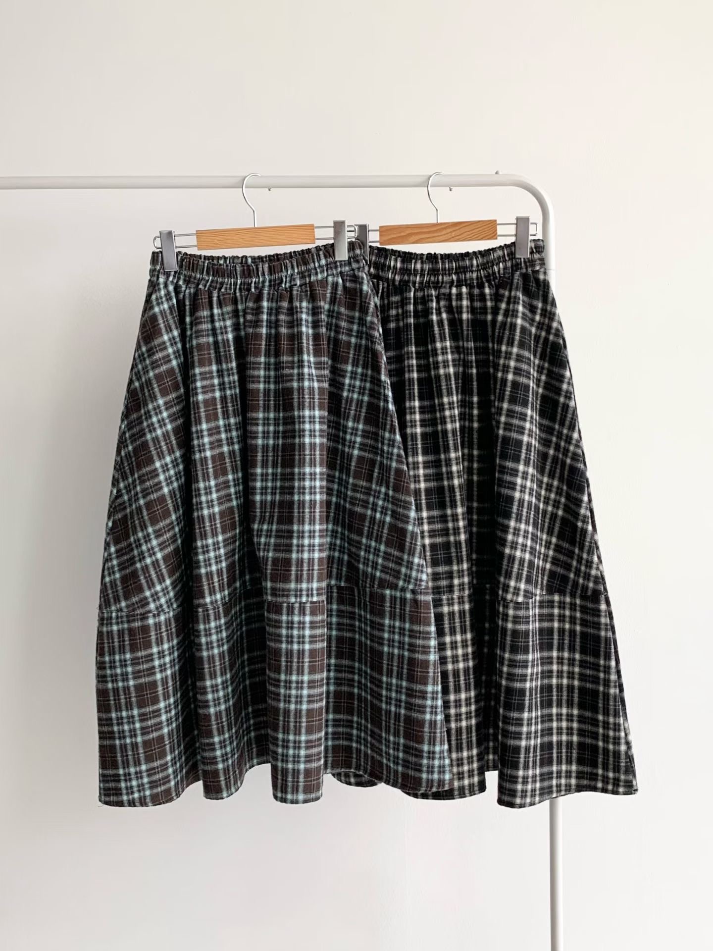 BRAND MARKET-브랜드마켓-T韓國代購女士新品休閑長裙格子燈籠BRAND MARKET-2件起長裙圖色2左二色