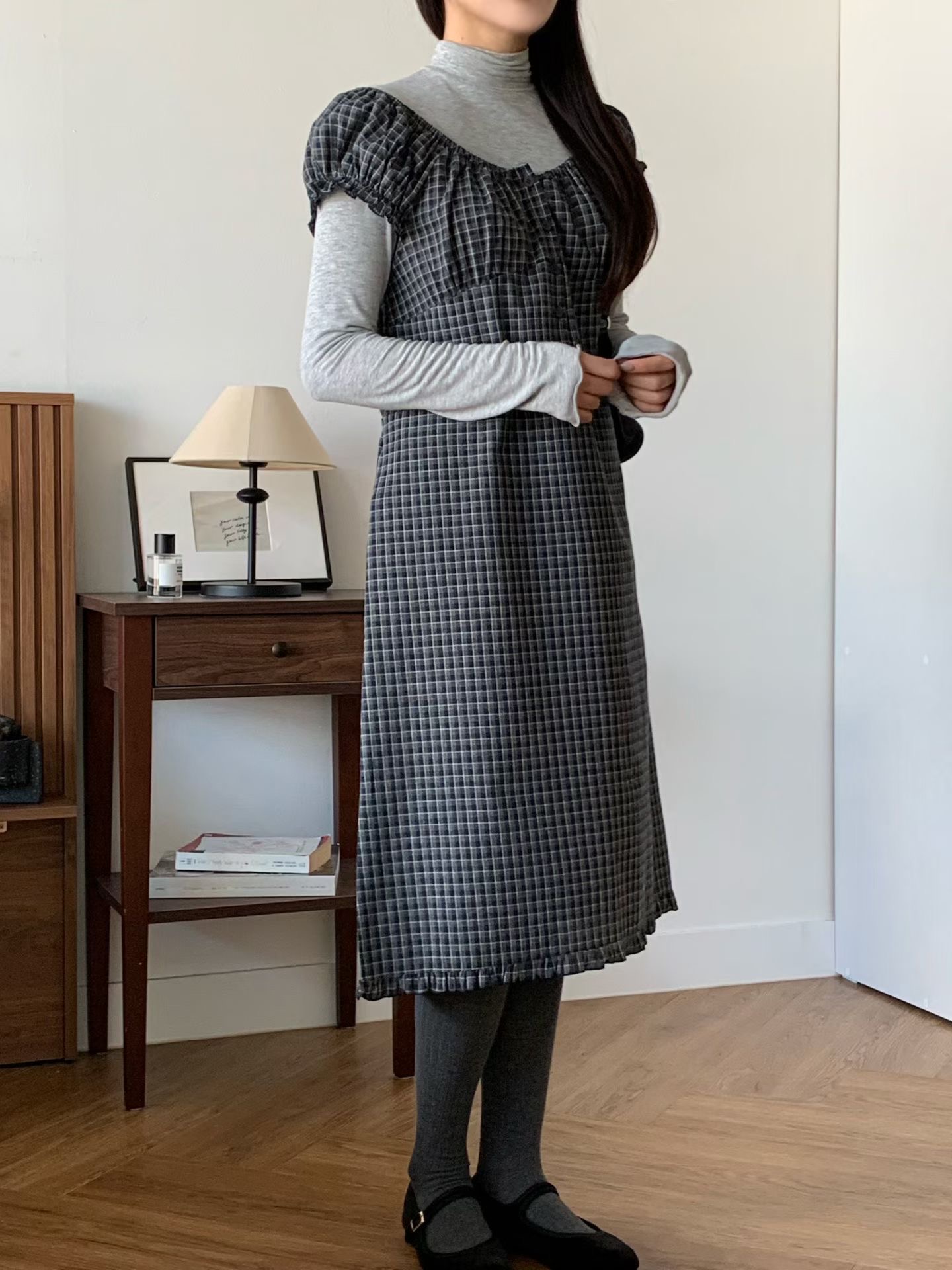 BRAND MARKET-브랜드마켓-T東大門直郵女裝新款休閑連衣裙不含內搭格紋BRAND MARKET-2件起連衣裙