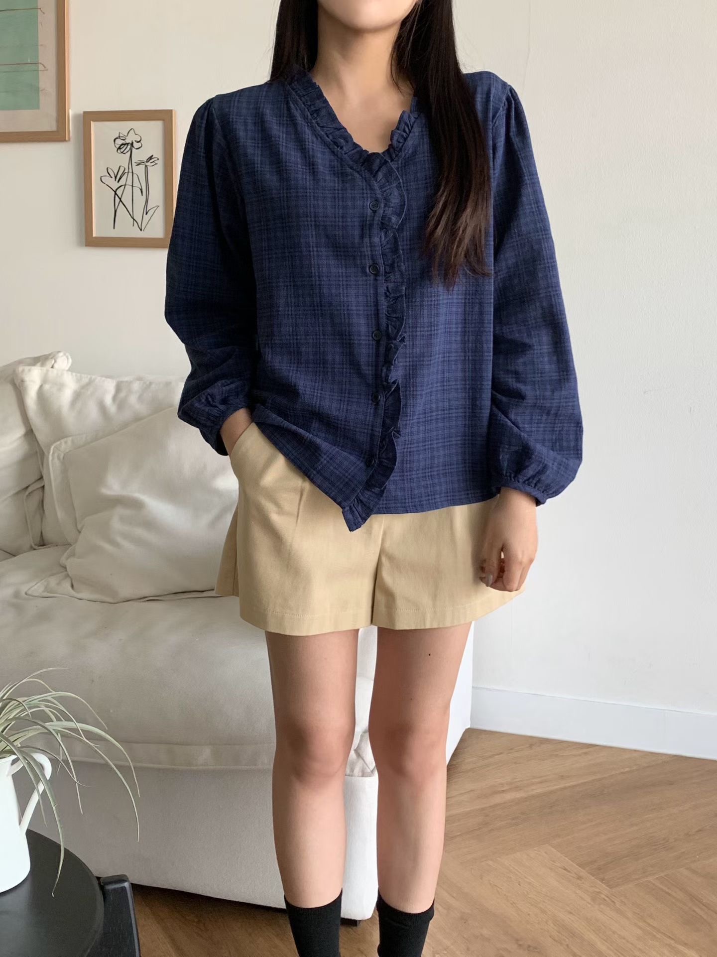 BRAND MARKET-브랜드마켓-T東大門實拍女士新款推薦襯衫蕾絲衫復古格子BRAND MARKET-2件起襯衫/蕾絲衫