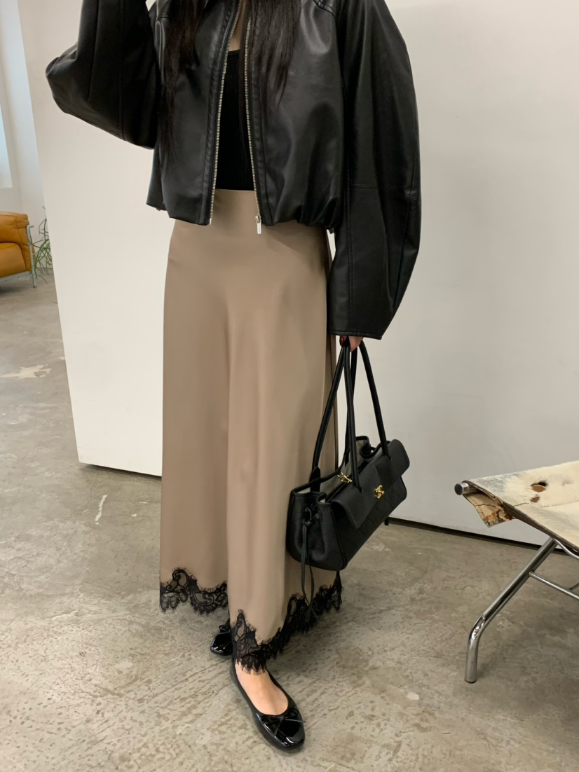 MARKE-P東大門代購女裝新款職業休閑推薦長裙蕾絲條紋緞面MARKE-P長裙