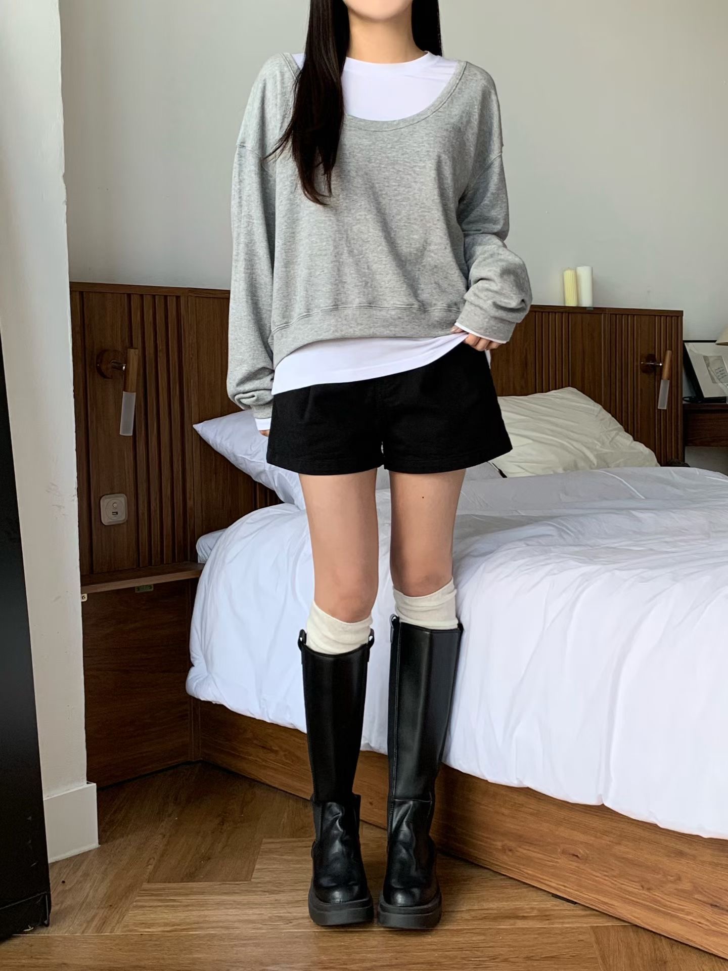 BRAND MARKET-브랜드마켓-T東大門實拍女裝新款時尚長袖T恤不含內搭U領BRAND MARKET-2件起長袖T恤