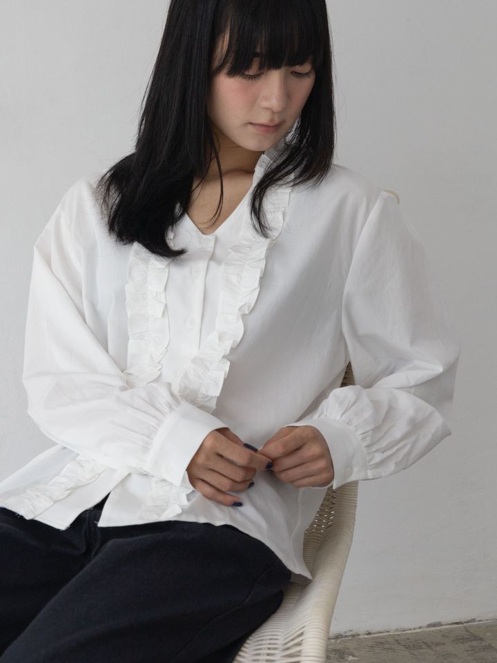 KOMOREBI韓國直郵女士新款休閑人氣真品襯衫蕾絲衫荷葉邊KOMOREBI襯衫/蕾絲衫