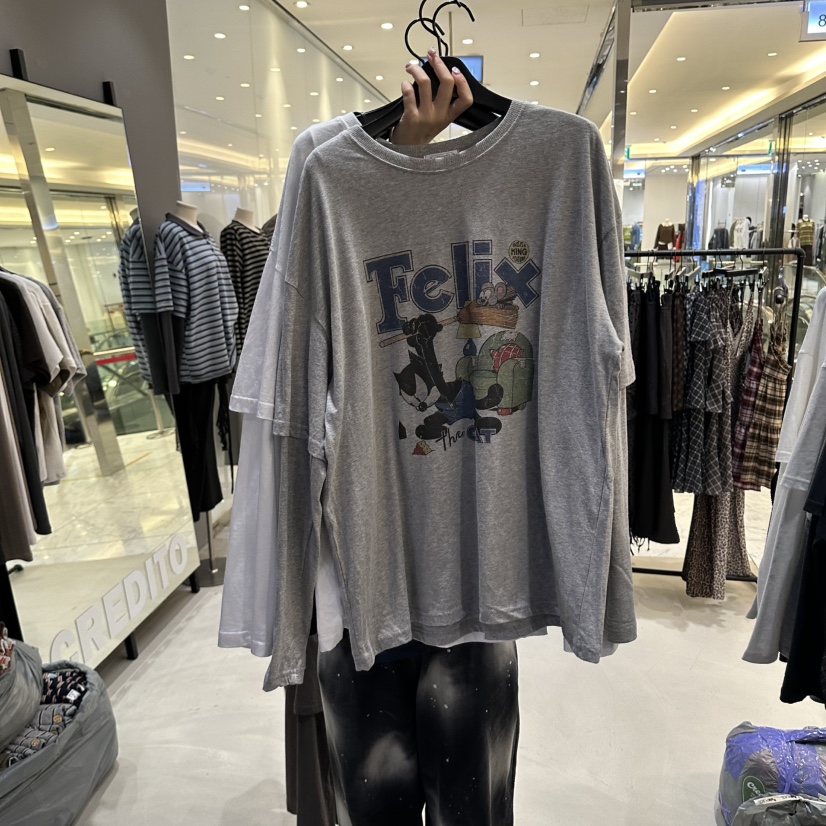 CREDITO東大門直郵女裝新品時尚推薦熱賣真品長袖T恤假兩件CREDITO長袖T恤圖色2