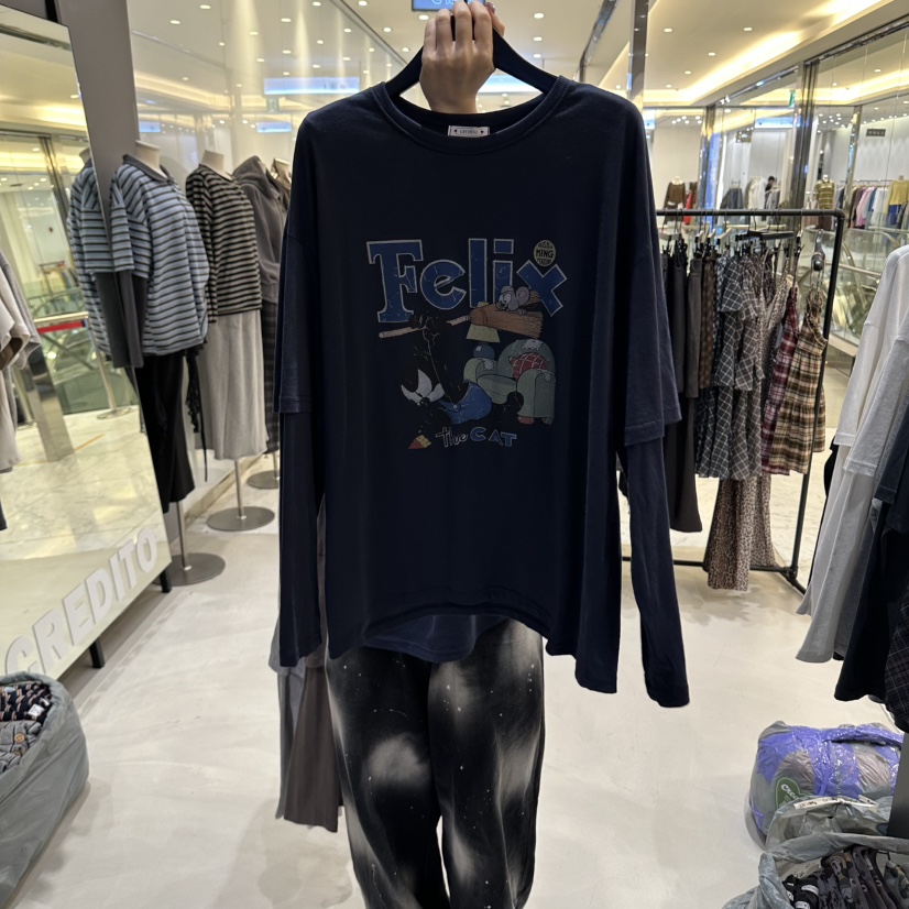 CREDITO東大門直郵女裝新品時尚推薦熱賣真品長袖T恤假兩件CREDITO長袖T恤圖色3