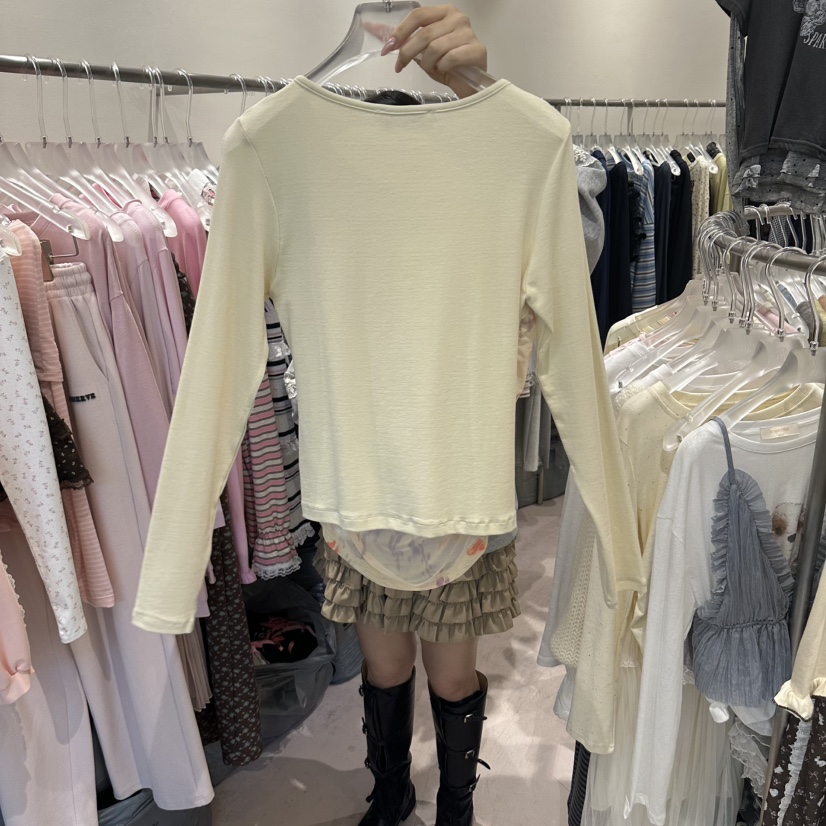 MIMME/LOOKK東大門實拍女裝新品休閑時尚長袖T恤假兩件網眼MIMME/LOOKK長袖T恤