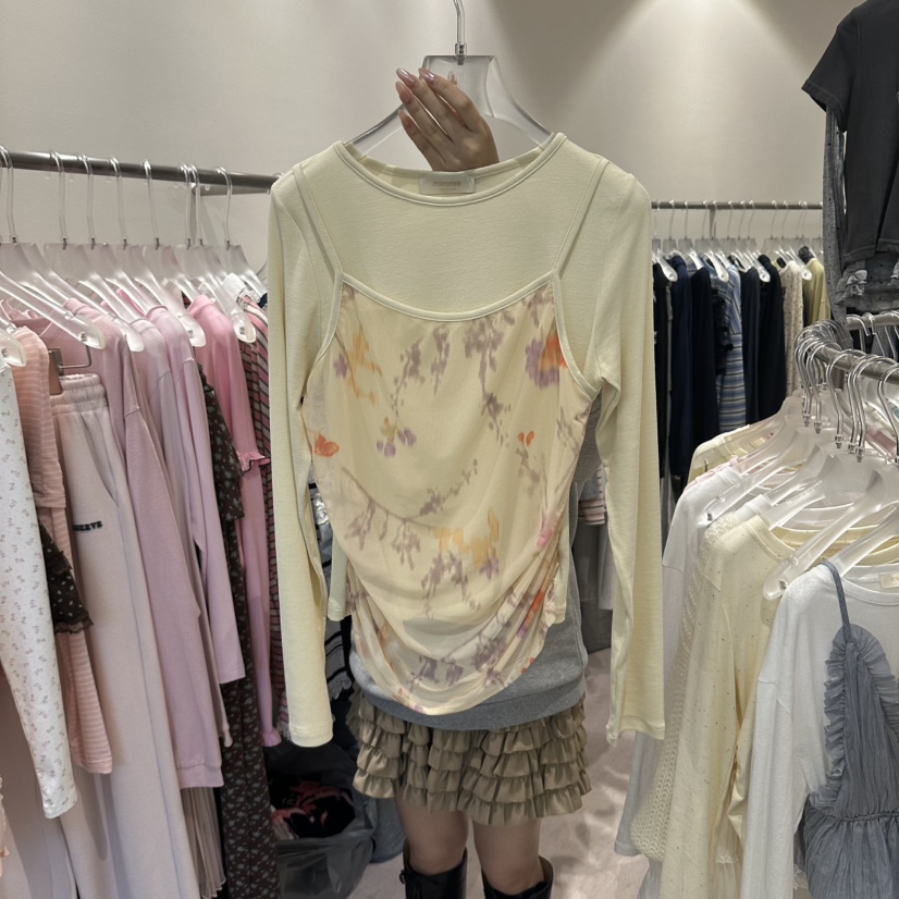 MIMME/LOOKK東大門實拍女裝新品休閑時尚長袖T恤假兩件網眼MIMME/LOOKK長袖T恤圖色2