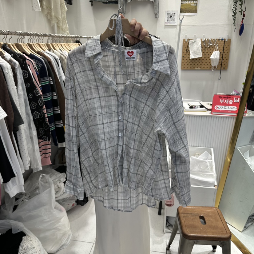 UNDERSTAR_VINTAGE韓國直郵女裝新款推薦襯衫蕾絲衫格紋露背UNDERSTAR_VINTAGE襯衫/蕾絲衫圖色1