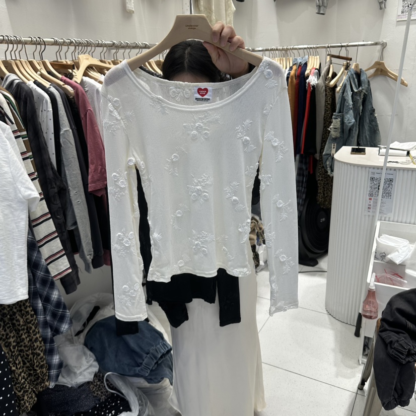 UNDERSTAR_VINTAGE韓國代購女士新品休閑時尚長袖T恤花朵UNDERSTAR_VINTAGE長袖T恤圖色1