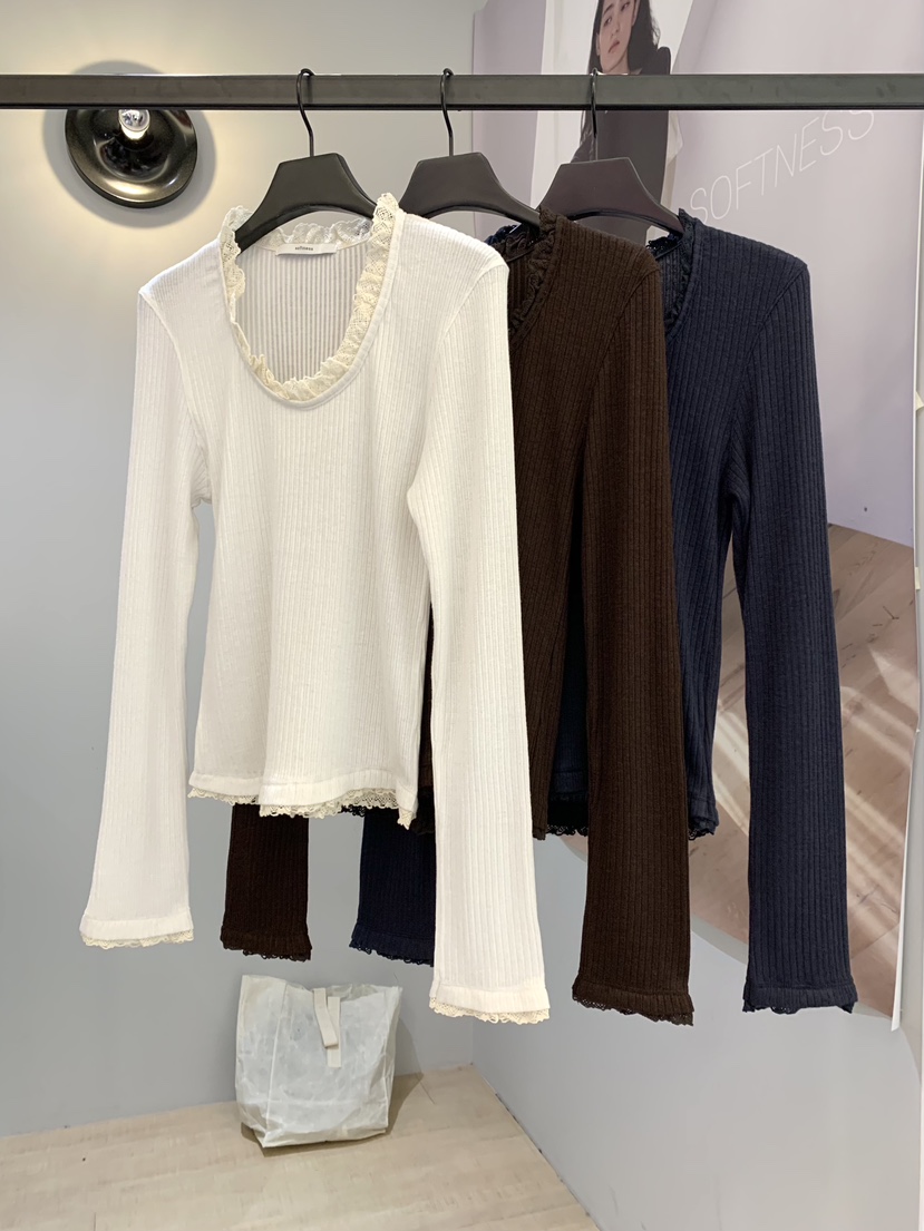SOFTNESS韓國代購女裝新款推薦休閑真品時尚長袖T恤U領蕾絲Softness/Cosmic長袖T恤