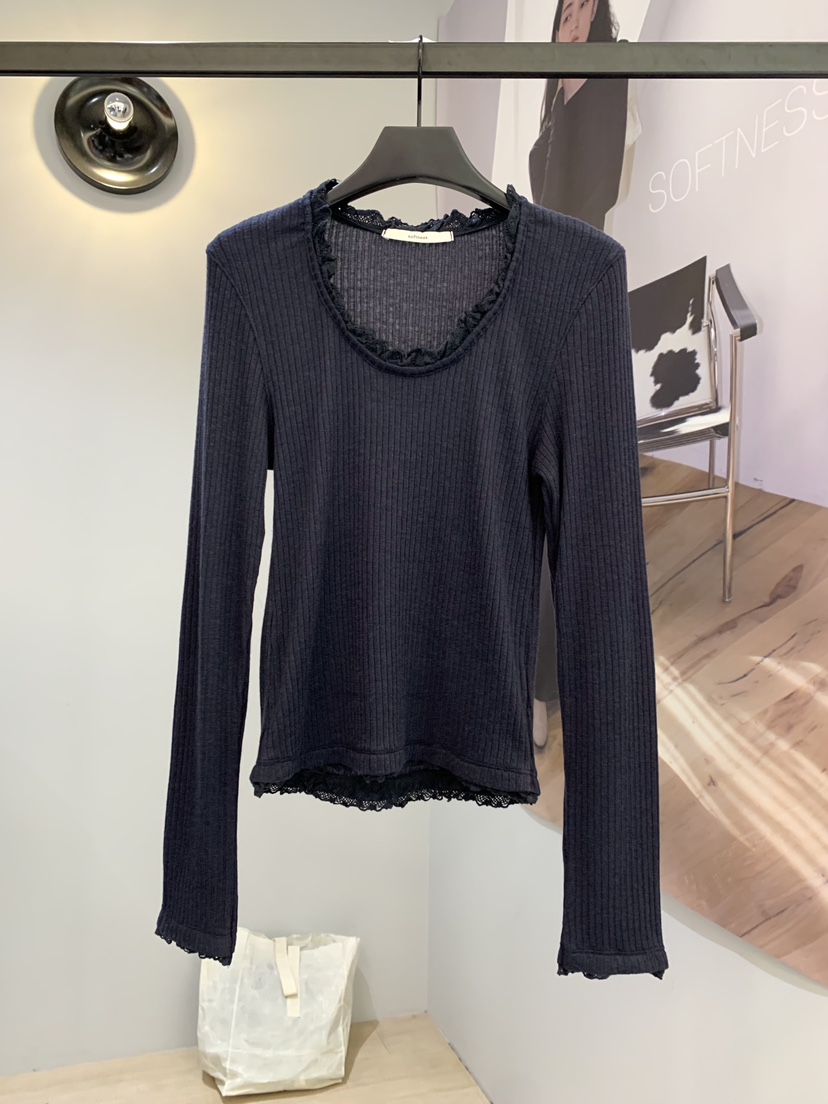 SOFTNESS韓國代購女裝新款推薦休閑真品時尚長袖T恤U領蕾絲Softness/Cosmic長袖T恤圖色3