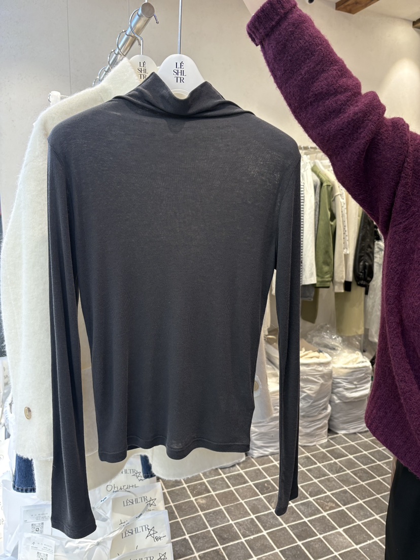 CREAM-P/LESHLTR東大門代購女士新品時尚長袖T恤美利奴羊毛CREAM-P/LESHLTR長袖T恤圖色5墨色