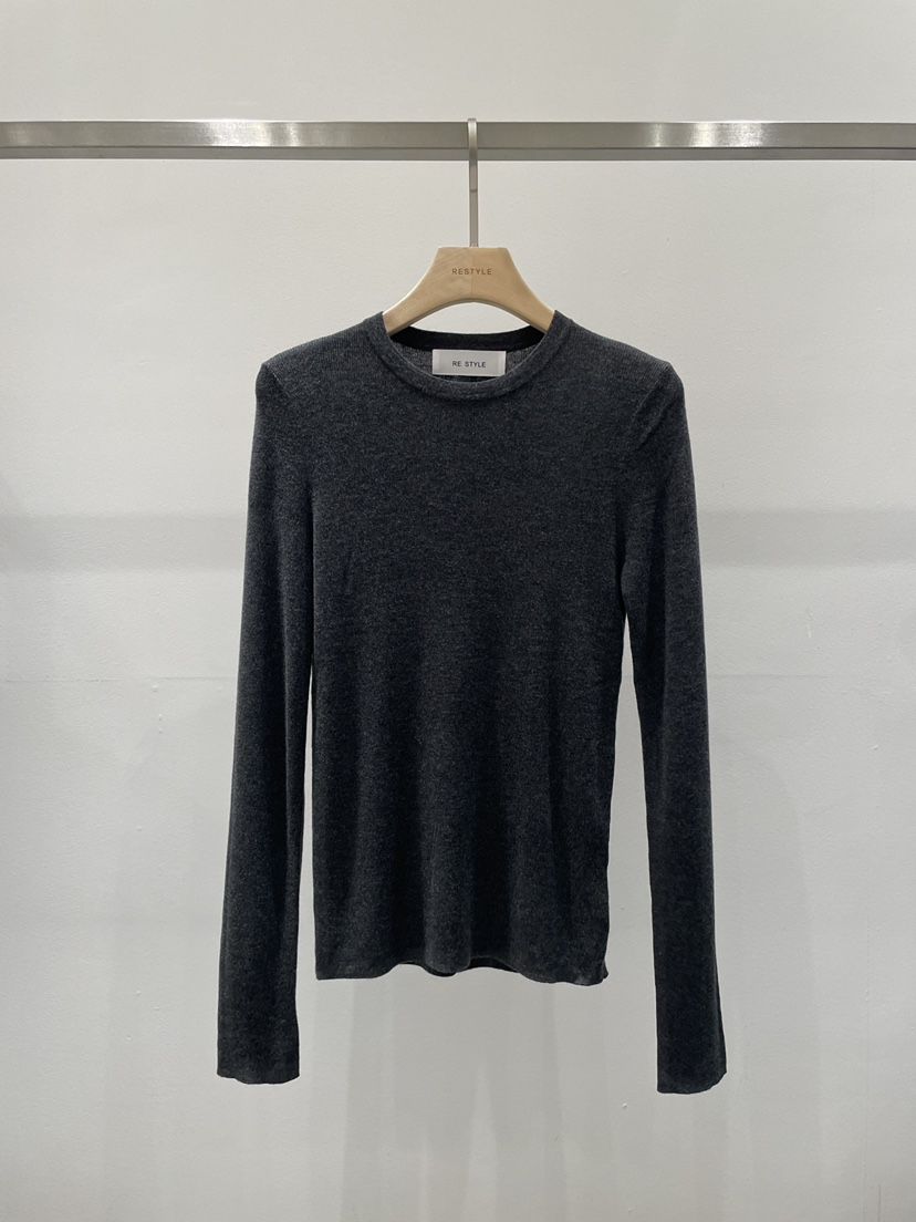 RE STYLE-Q東大門直郵女裝新品休閑推薦真品長袖T恤羅紋RE STYLE長袖T恤圖色3墨色
