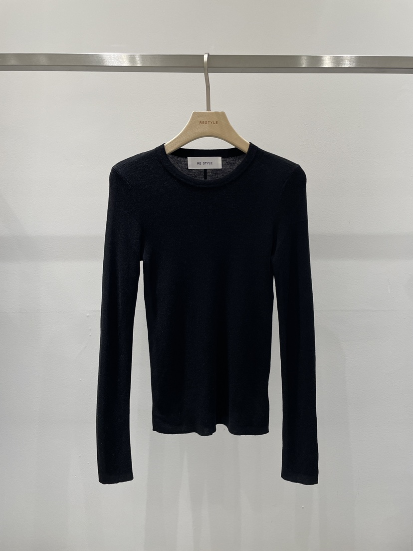 RE STYLE-Q東大門直郵女裝新品休閑推薦真品長袖T恤羅紋RE STYLE長袖T恤圖色4黑色