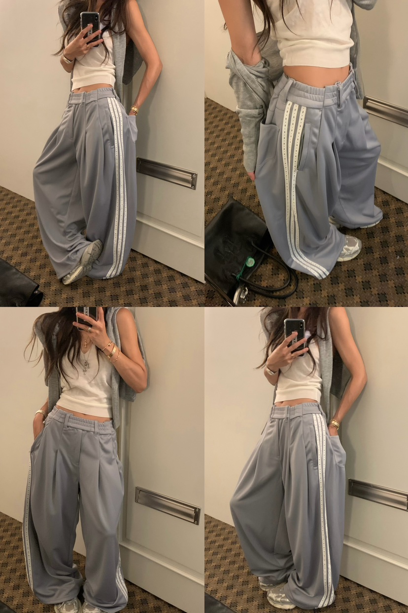 VIRKIN東大門實拍女裝新品時尚推薦熱賣休閑休閑褲條紋運動VIRKIN休閑褲