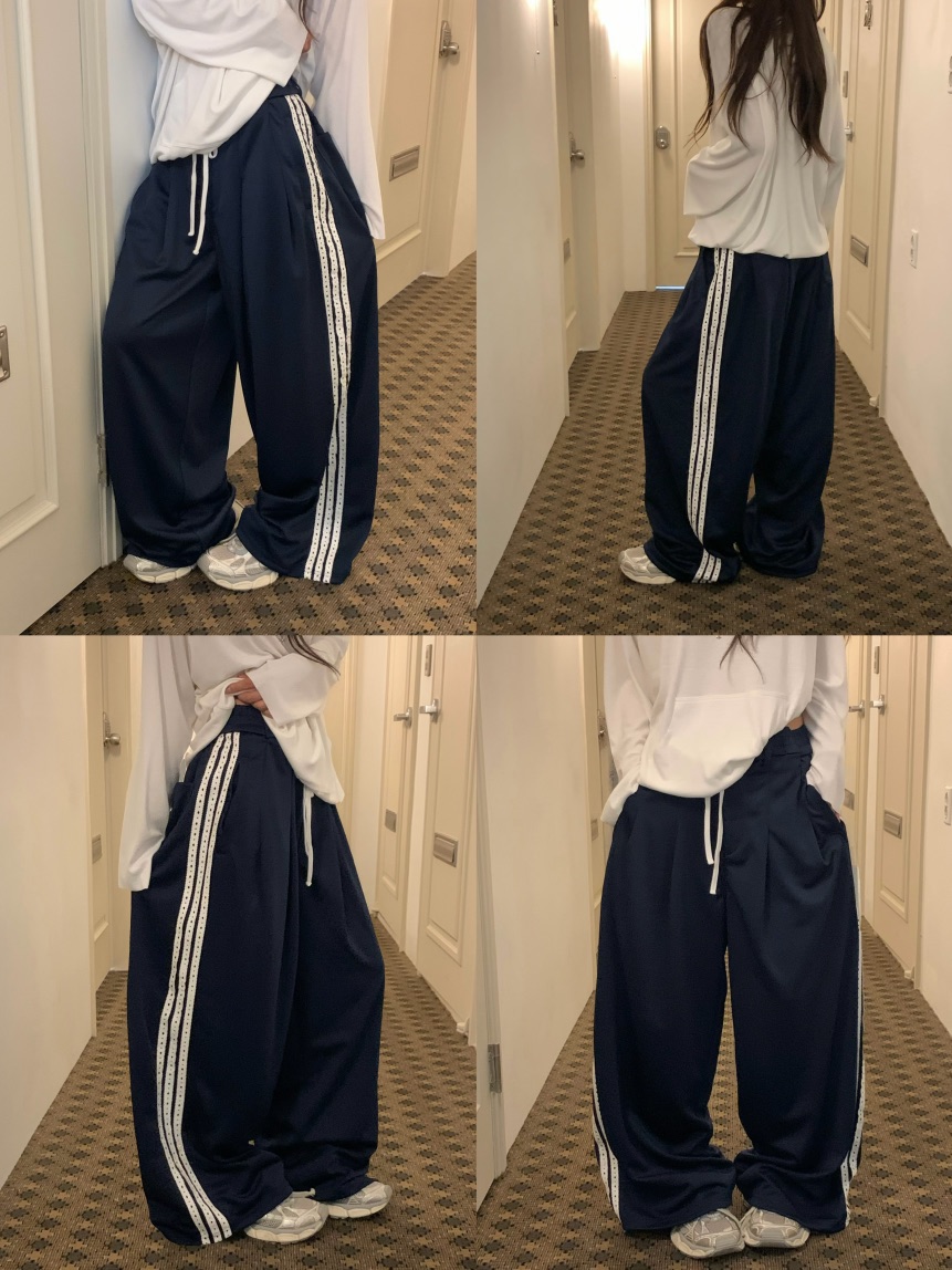 VIRKIN東大門實拍女裝新品時尚推薦熱賣休閑休閑褲條紋運動VIRKIN休閑褲