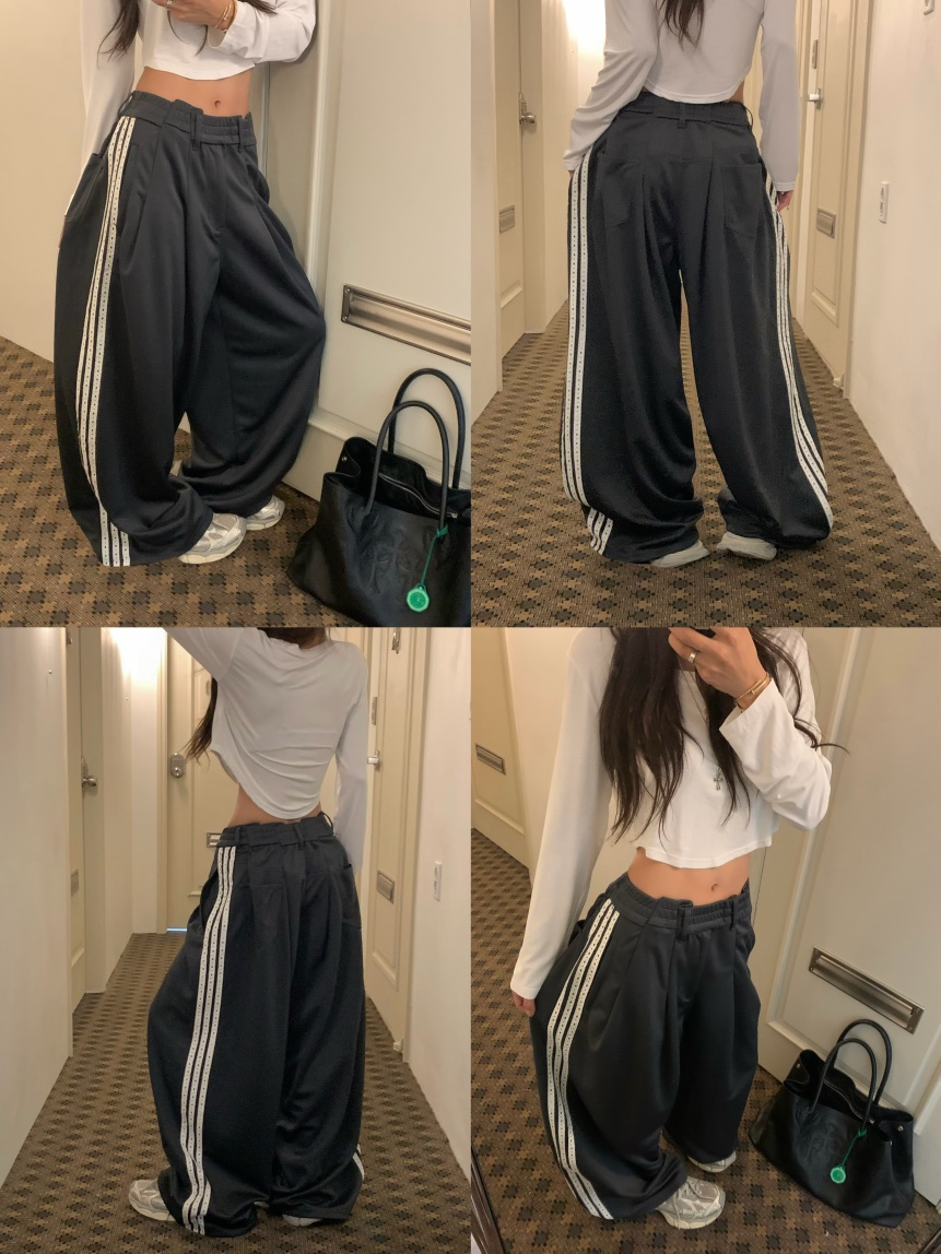 VIRKIN東大門實拍女裝新品時尚推薦熱賣休閑休閑褲條紋運動VIRKIN休閑褲