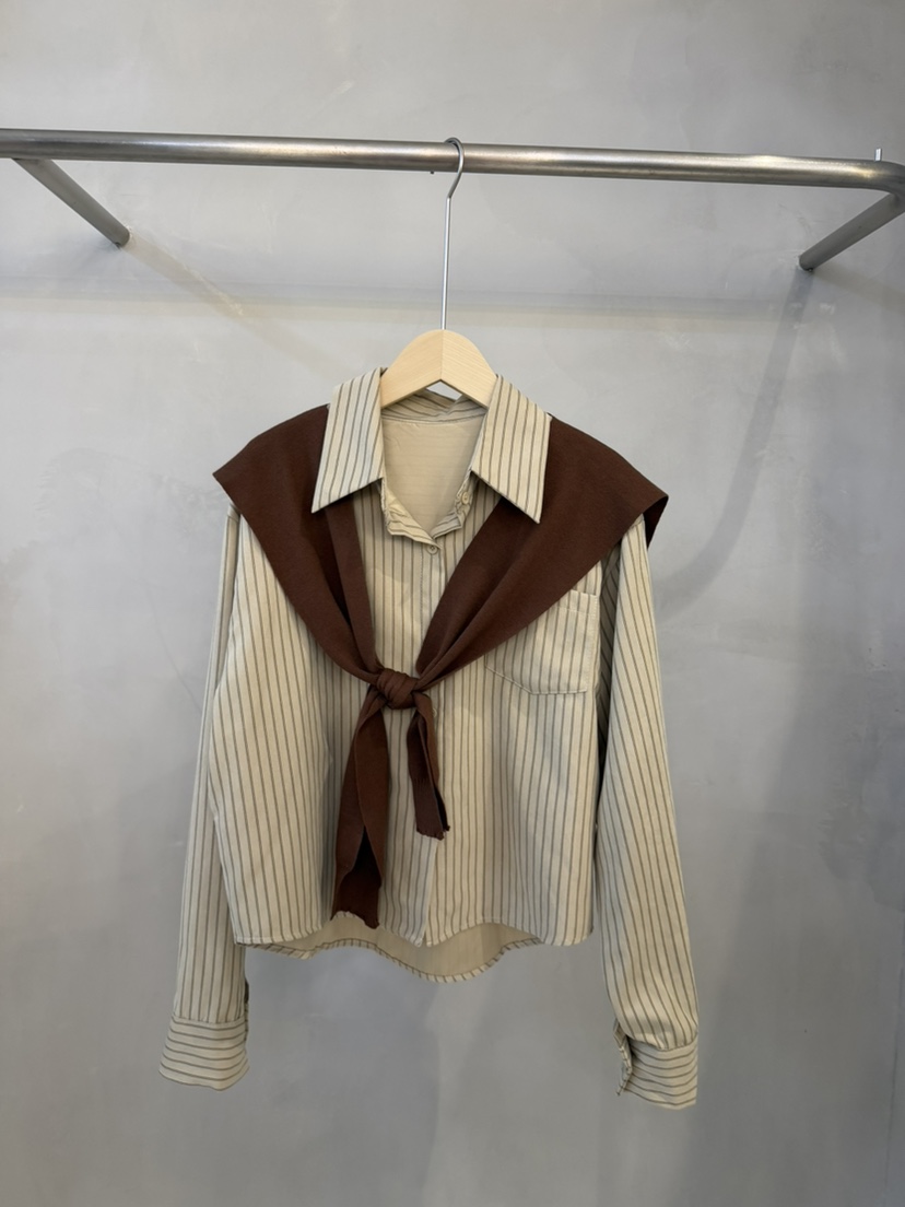 SERIN韓國代購女士新品人氣推薦熱賣真品襯衫蕾絲衫披肩條紋SERIN襯衫/蕾絲衫圖色4