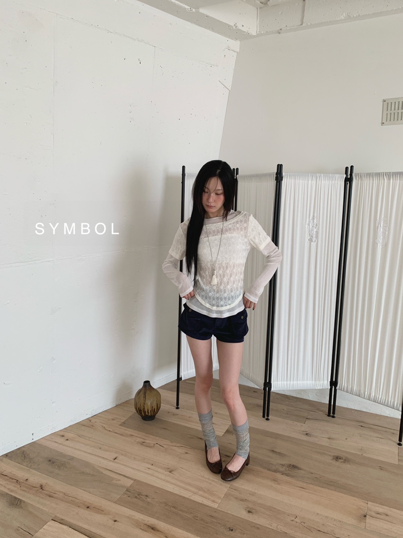 SYMBOL韓國直郵女士新品熱賣推薦時尚休閑長袖T恤蕾絲層疊SYMBOL長袖T恤
