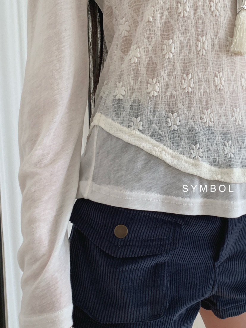 SYMBOL韓國直郵女士新品熱賣推薦時尚休閑長袖T恤蕾絲層疊SYMBOL長袖T恤