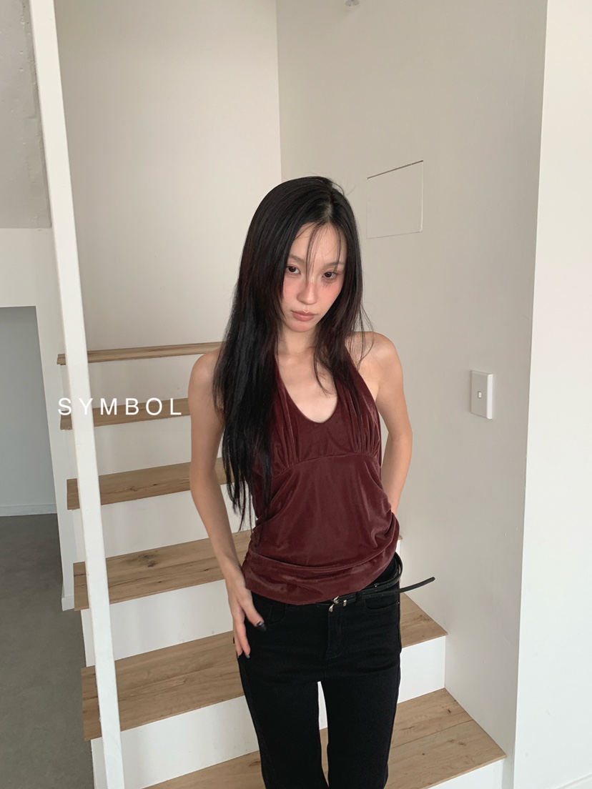 SYMBOL東大門實拍女裝新品真品時尚吊帶背心不含內搭天鵝絨SYMBOL吊帶/背心